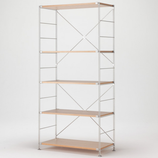 Szeroki regał stal/dąb z 5 półkami 86 x 41 x 175,5cm