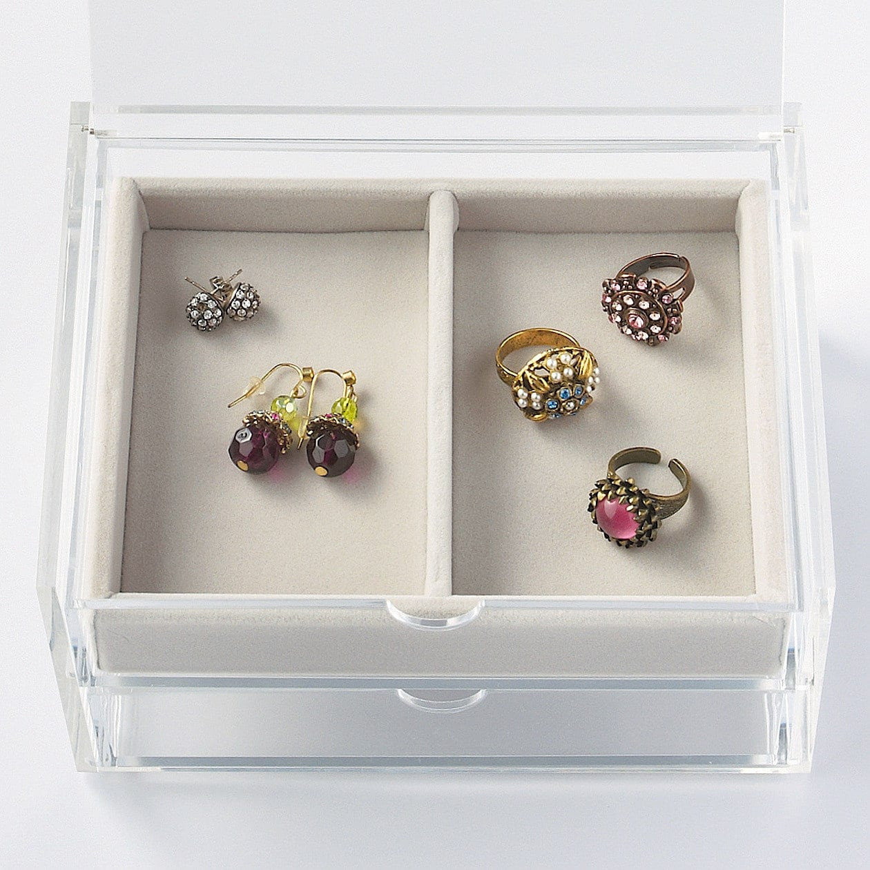 Wkład welurowy na biżuterię z 2 przegródkami S