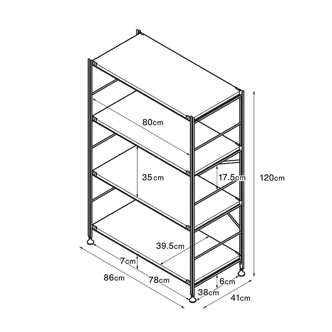 Regał stal/dąb szeroki 4 półki 86x41x120cm