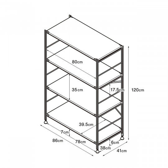 Regał stal/dąb szeroki 4 półki 86x41x120cm