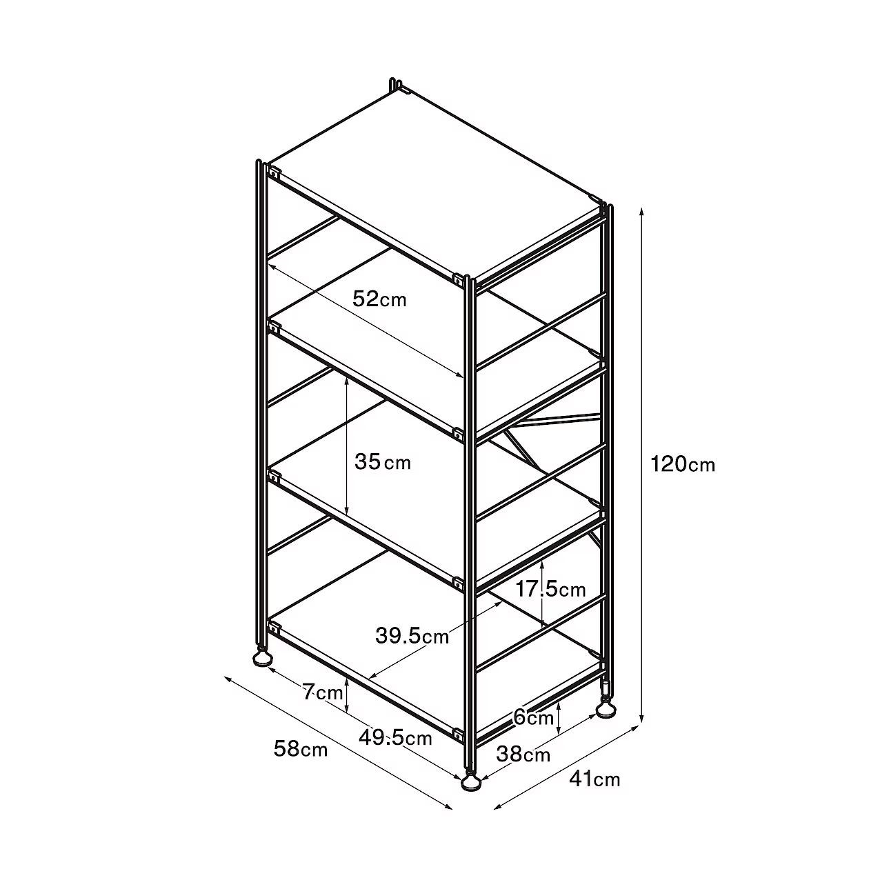 Regał stal/dąb wąski 4 półki 58x41x120cm
