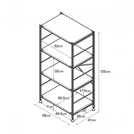 Regał stal/dąb wąski 4 półki 58x41x120cm