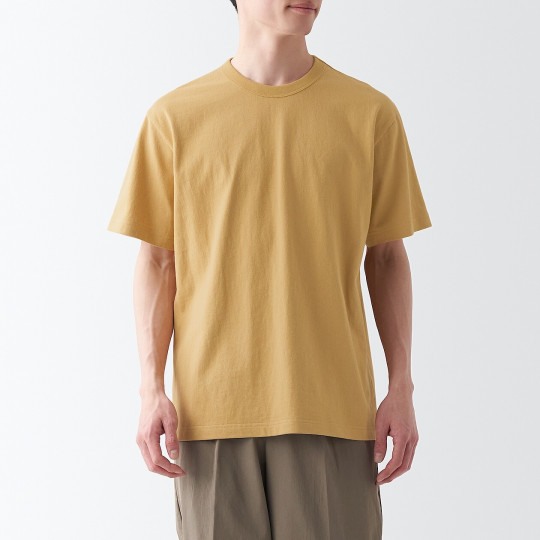 T-shirt z grubo tkanej bawełny musztardowy