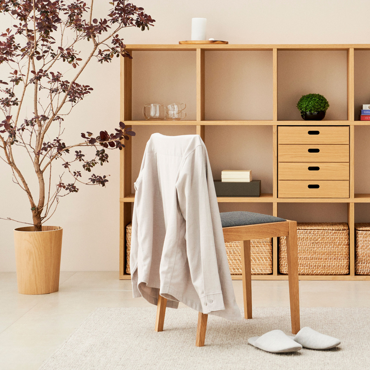 Kosz na śmieci okrągły fornir dębowy