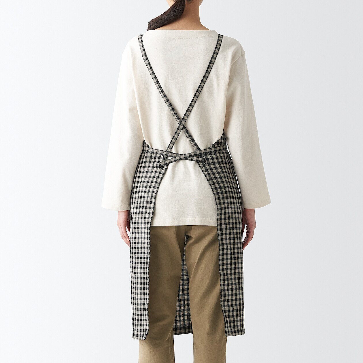 Fartuch kuchenny z lnu w kratkę brązowy