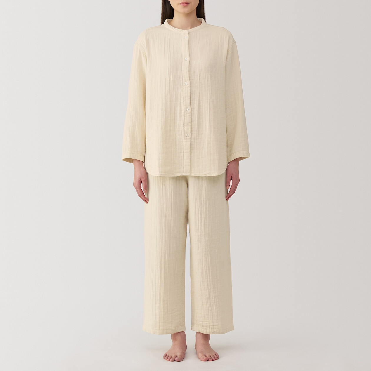 Piżama damska z gazy bawełnianej beżowa