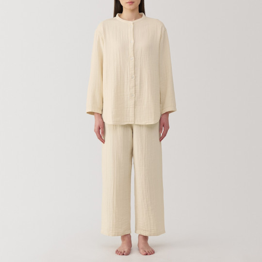 Piżama damska z gazy bawełnianej beżowa