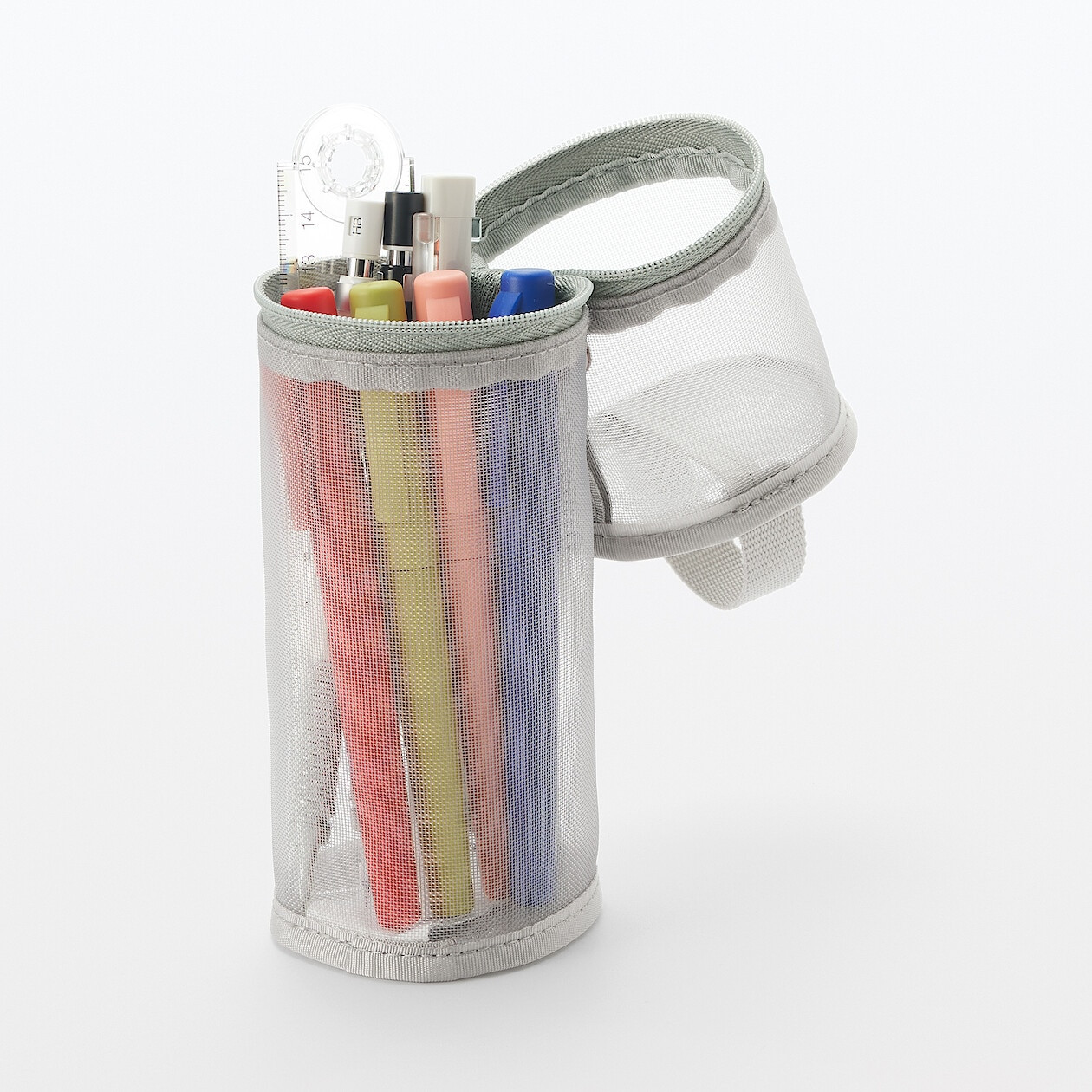 Piórnik okrągły z nylonowej siatki szary