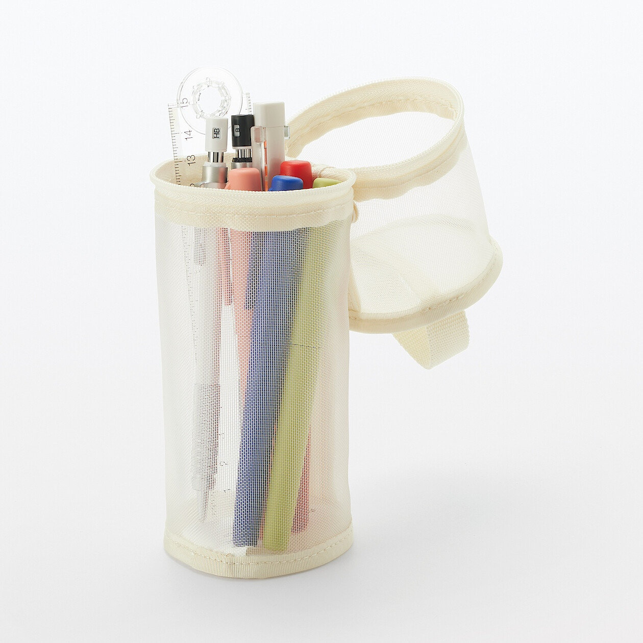 Piórnik okrągły z nylonowej siatki kremowy