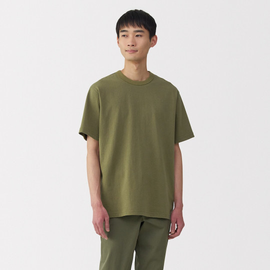 T-shirt z grubo tkanej bawełny khaki