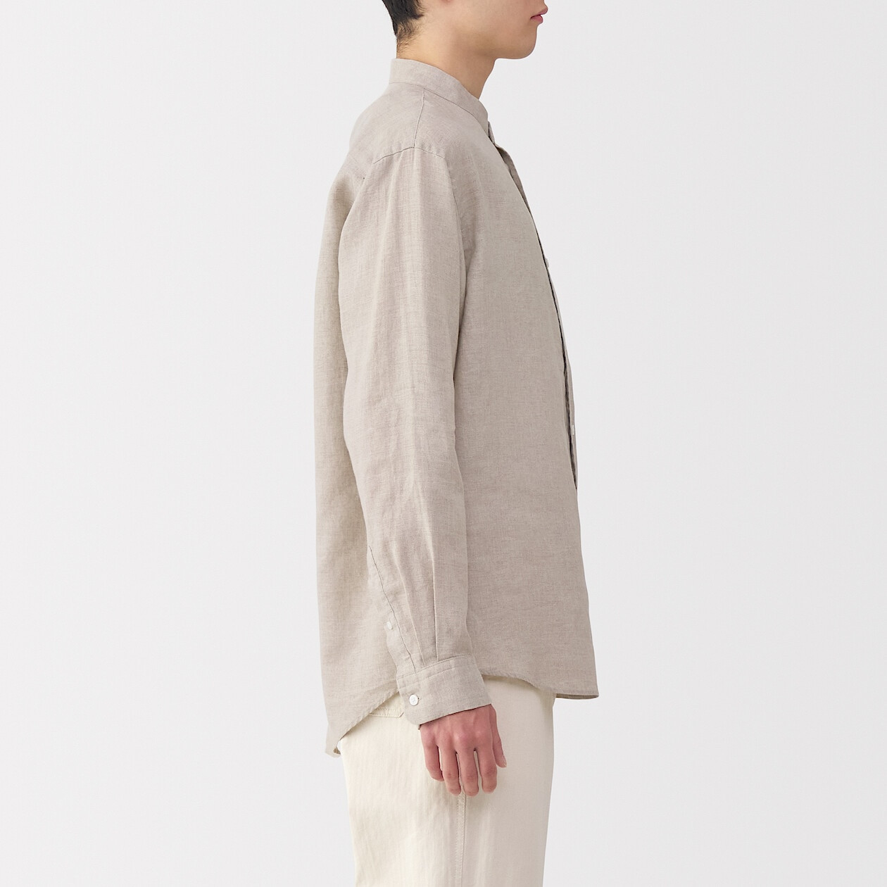 Koszula lniana ze stójką beżowa