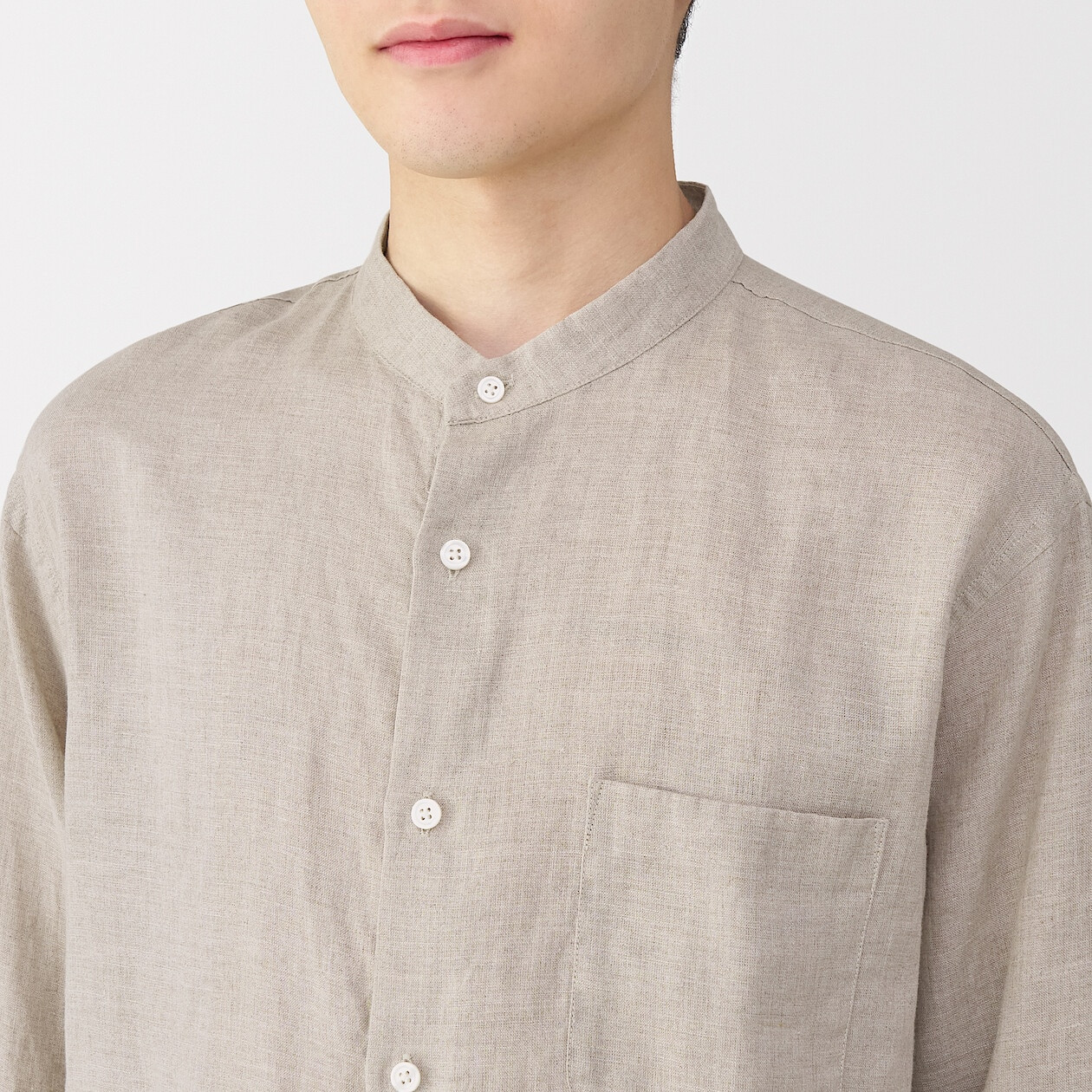 Koszula lniana ze stójką beżowa