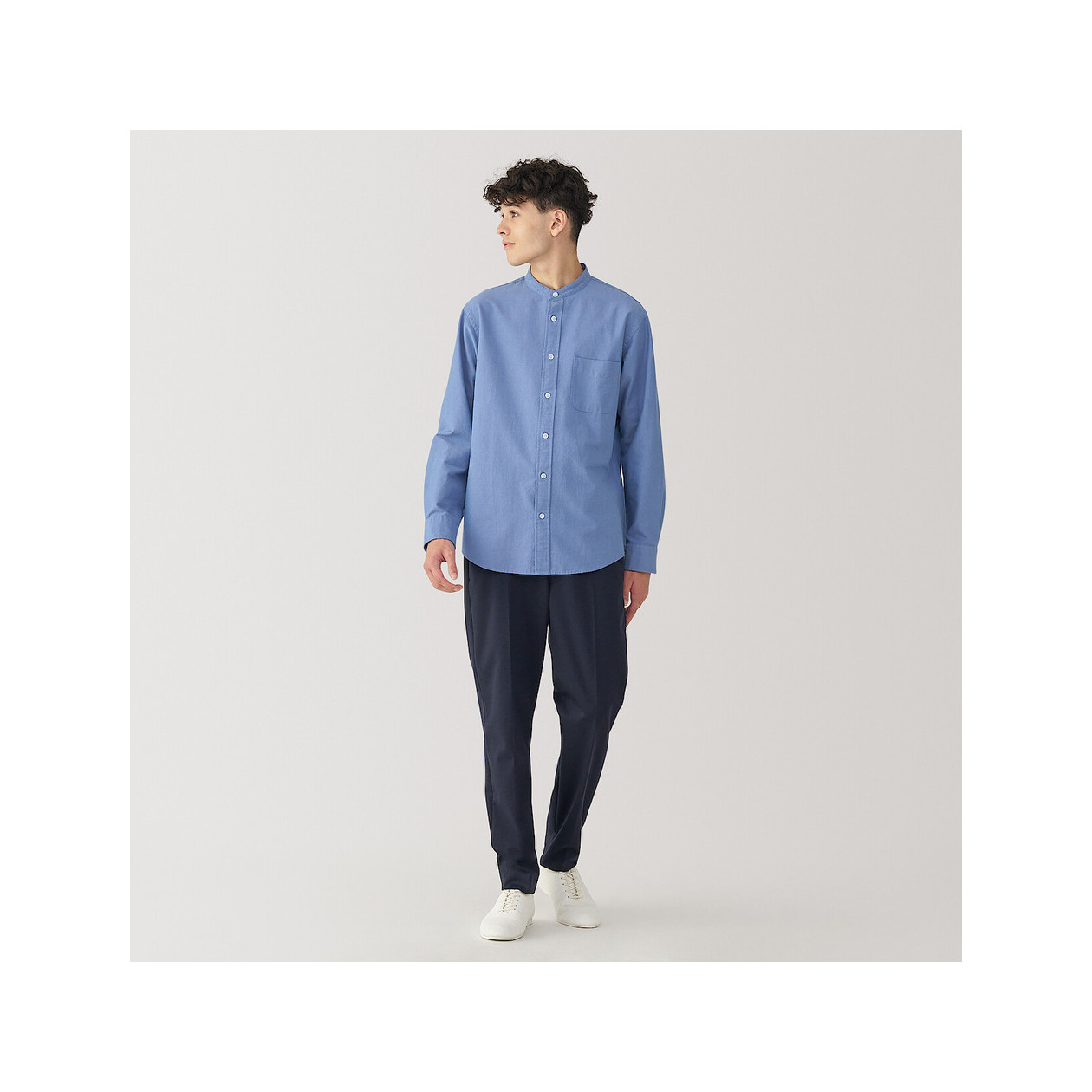 Koszula z bawełny oxford ze stójką niebieska