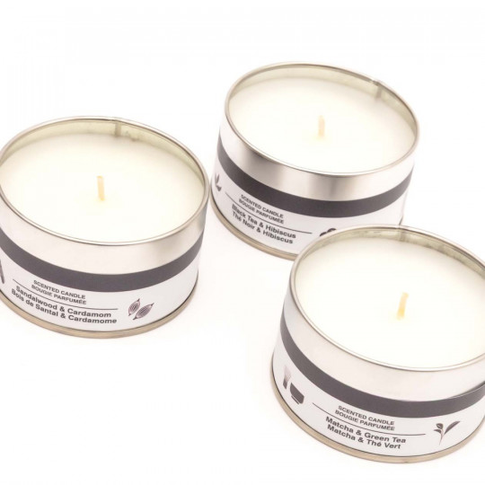 Świeca zapachowa w puszce czarna herbata i hibiskus