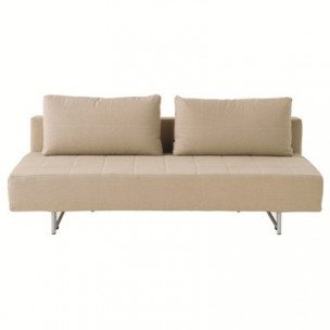 Beżowa, rozkładana sofa w lnianym pokrowcu 194 x 100 x 63cm