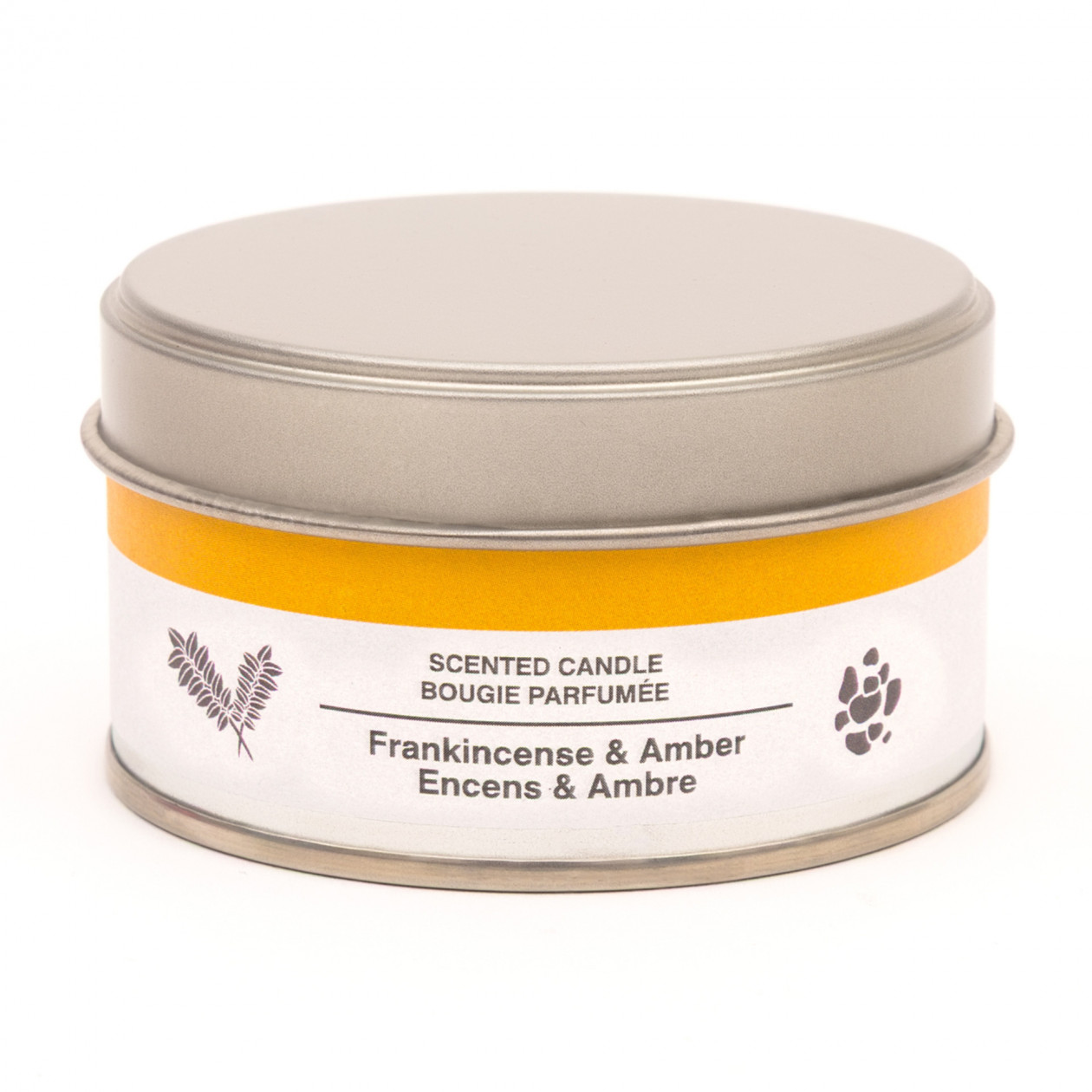 Świeca zapachowa w puszce kadzidłowiec i bursztyn