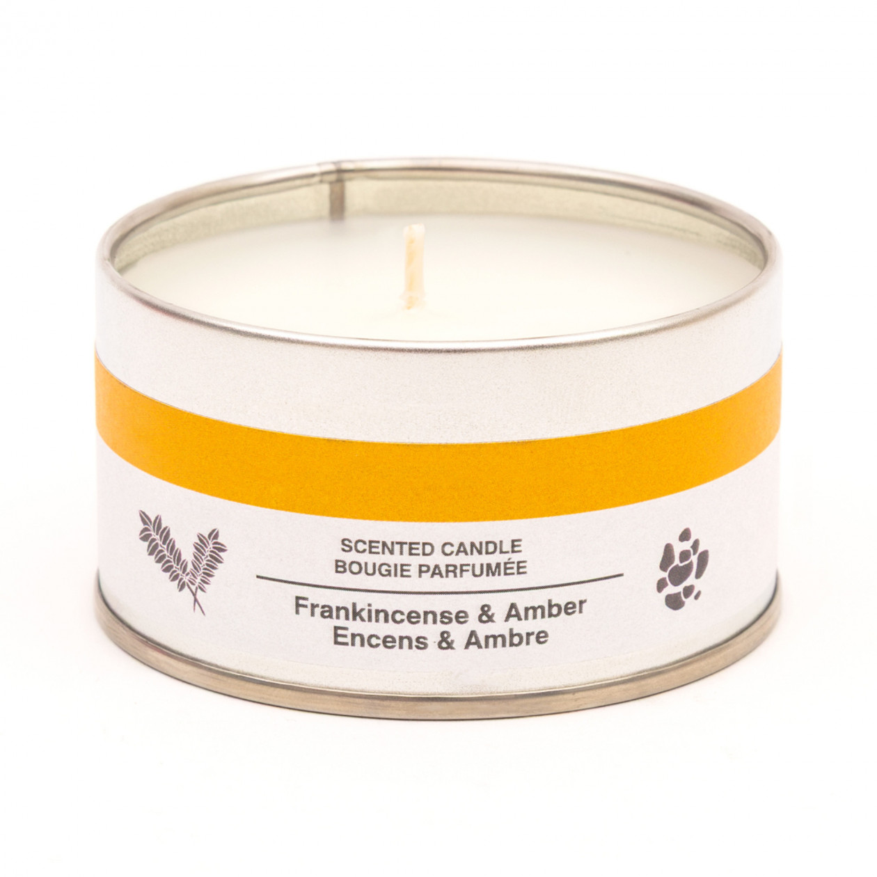 Świeca zapachowa w puszce kadzidłowiec i bursztyn
