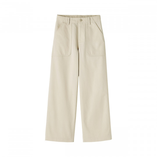 Spodnie z kieszeniami w jodełkę kremowe