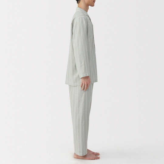 Piżama męska double gauze w paski zielona