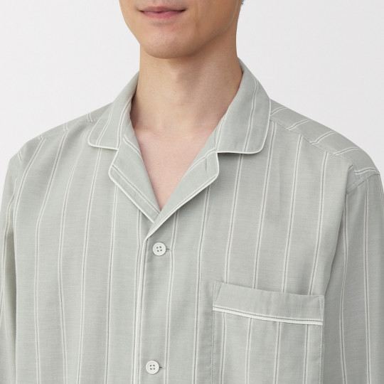 Piżama męska double gauze w paski zielona