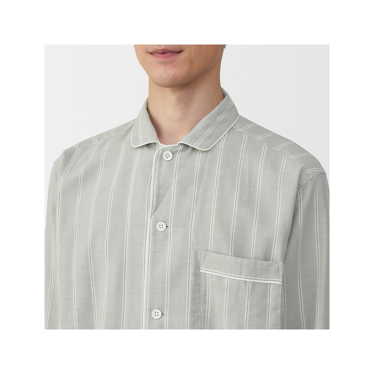 Piżama męska double gauze w paski zielona