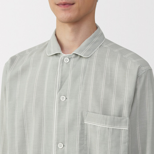 Piżama męska double gauze w paski zielona