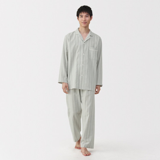 Piżama męska double gauze w paski zielona