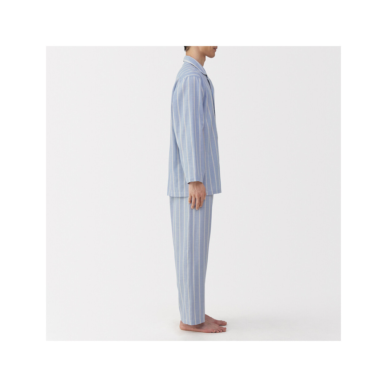 Piżama męska double gauze w paski błękitna