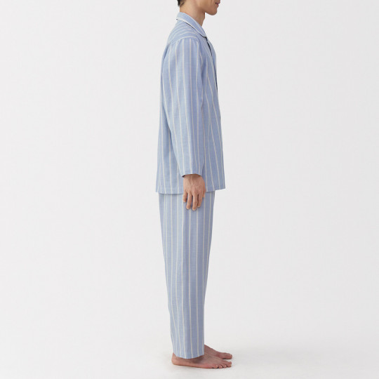 Piżama męska double gauze w paski błękitna