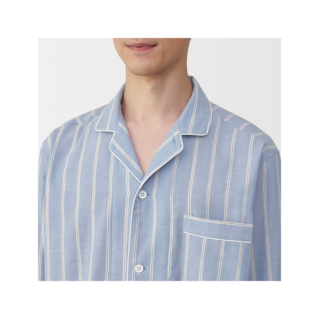 Piżama męska double gauze w paski błękitna