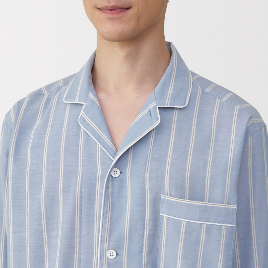 Piżama męska double gauze w paski błękitna