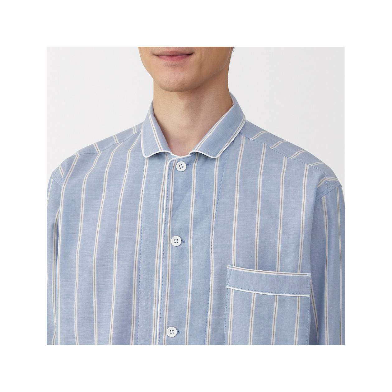 Piżama męska double gauze w paski błękitna