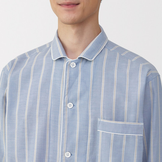 Piżama męska double gauze w paski błękitna