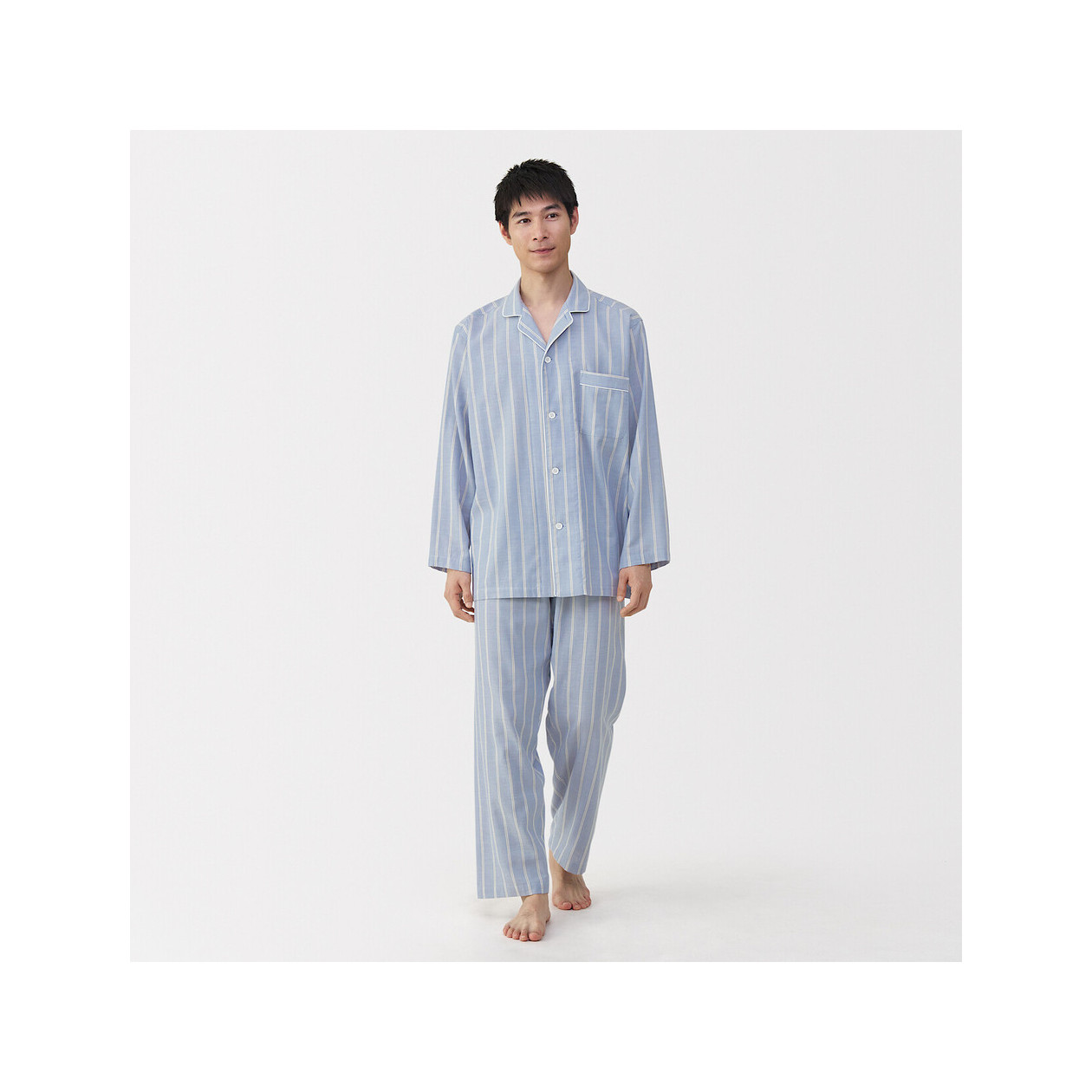 Piżama męska double gauze w paski błękitna