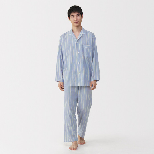 Piżama męska double gauze w paski błękitna