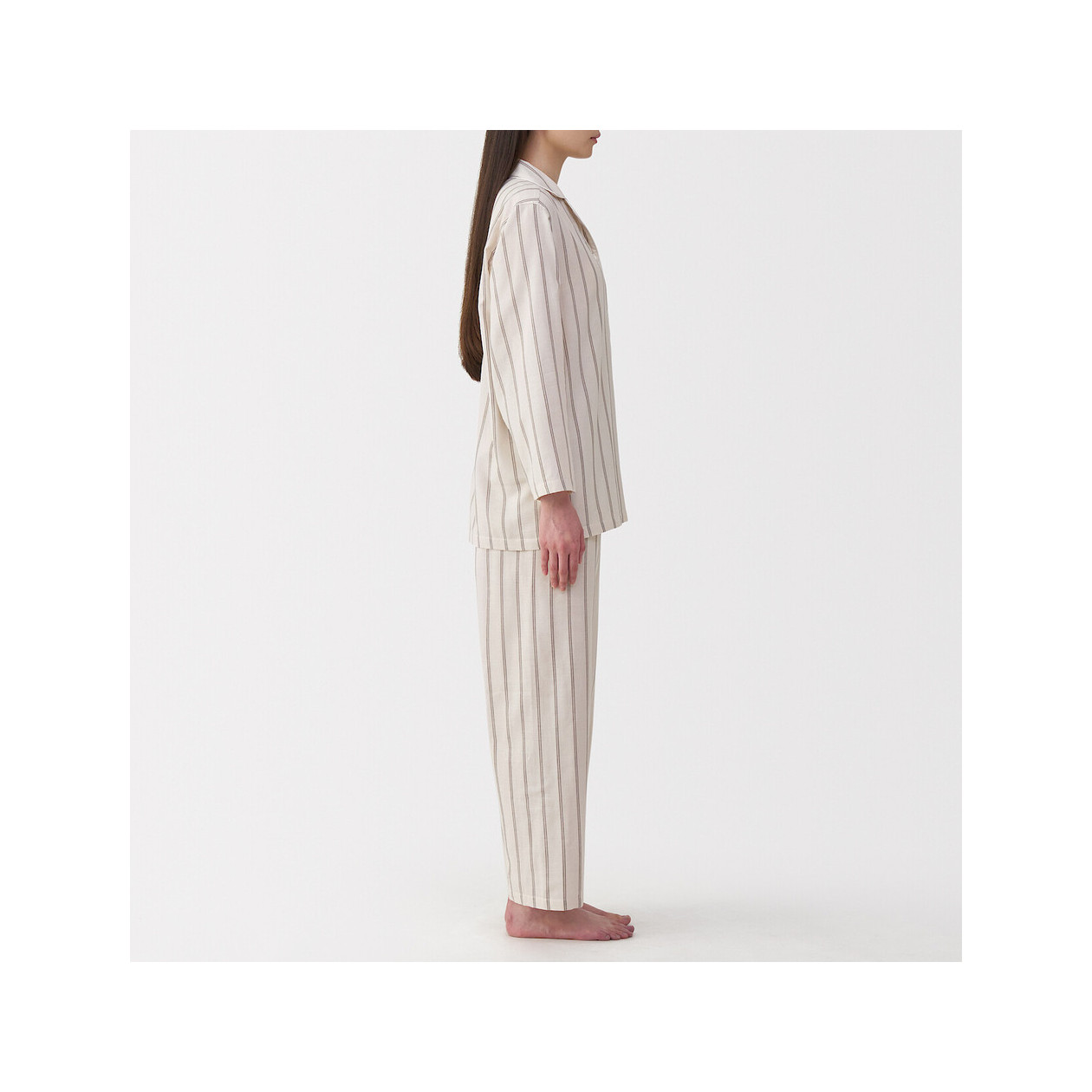 Piżama damska double gauze w paski beżowa