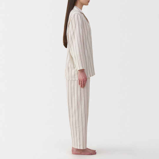 Piżama damska double gauze w paski beżowa