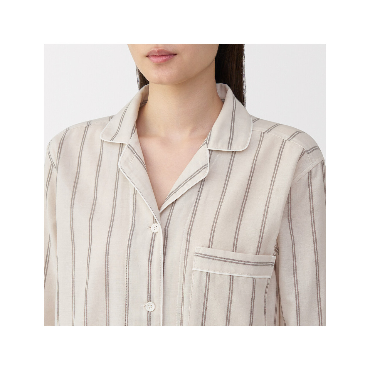 Piżama damska double gauze w paski beżowa