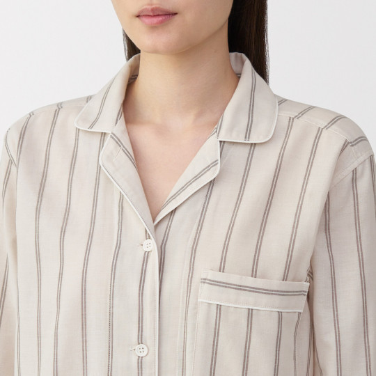 Piżama damska double gauze w paski beżowa