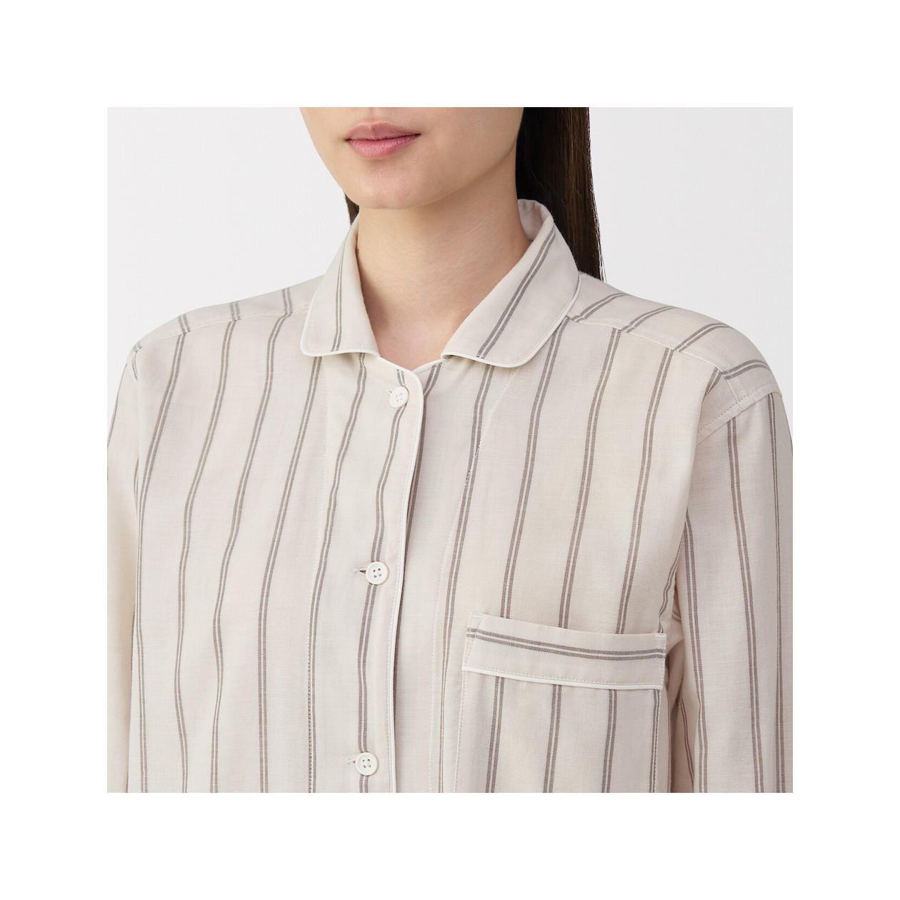 Piżama damska double gauze w paski beżowa