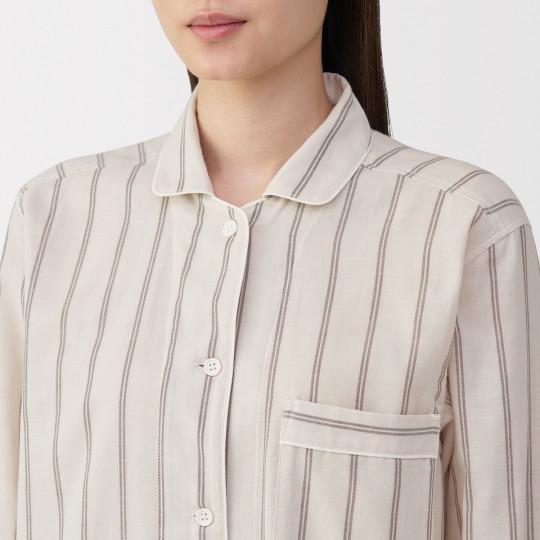 Piżama damska double gauze w paski beżowa