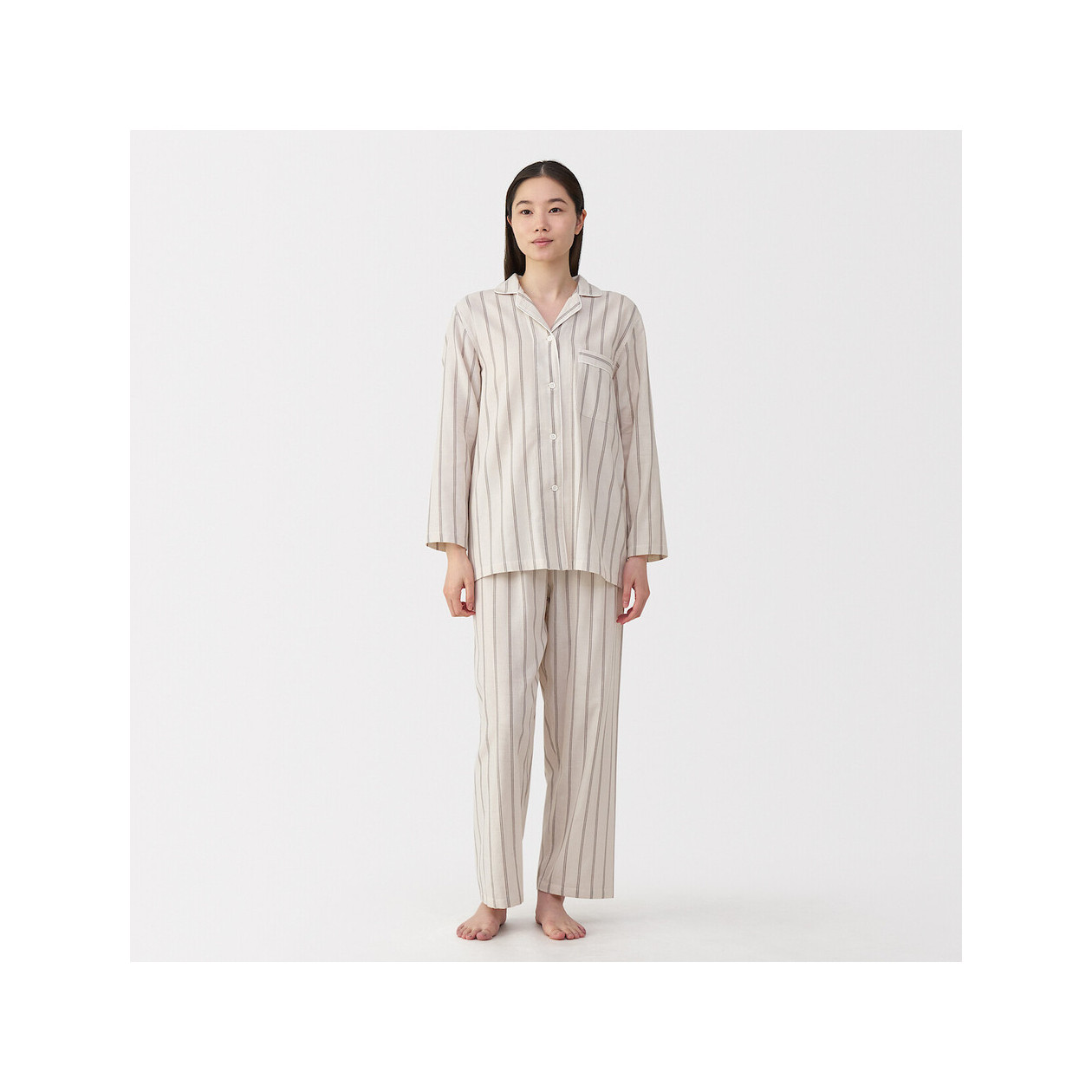 Piżama damska double gauze w paski beżowa