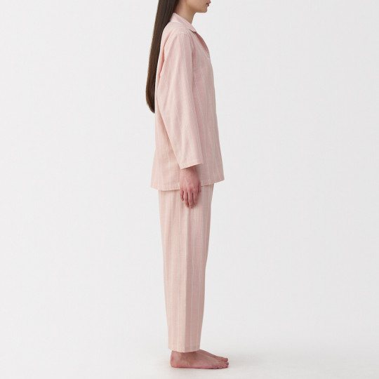 Piżama damska double gauze w paski różowa