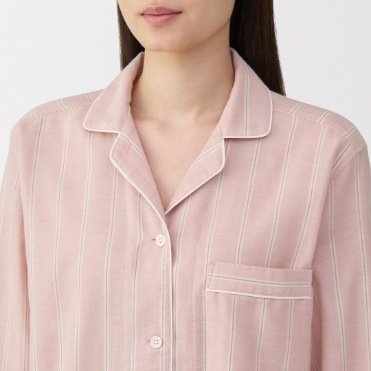 Piżama damska double gauze w paski różowa