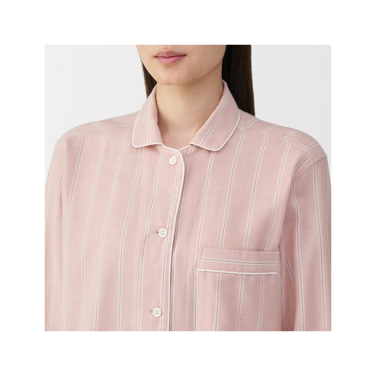 Piżama damska double gauze w paski różowa