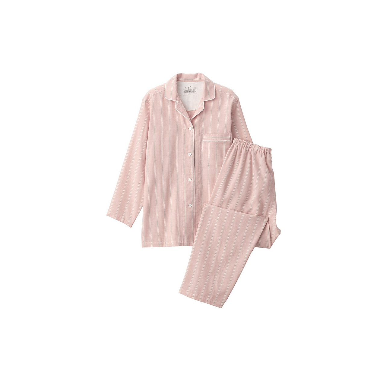 Piżama damska double gauze w paski różowa