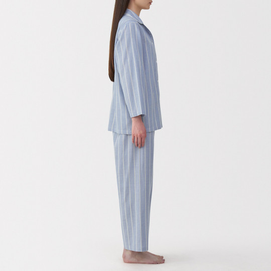 Piżama damska double gauze w paski błękitna