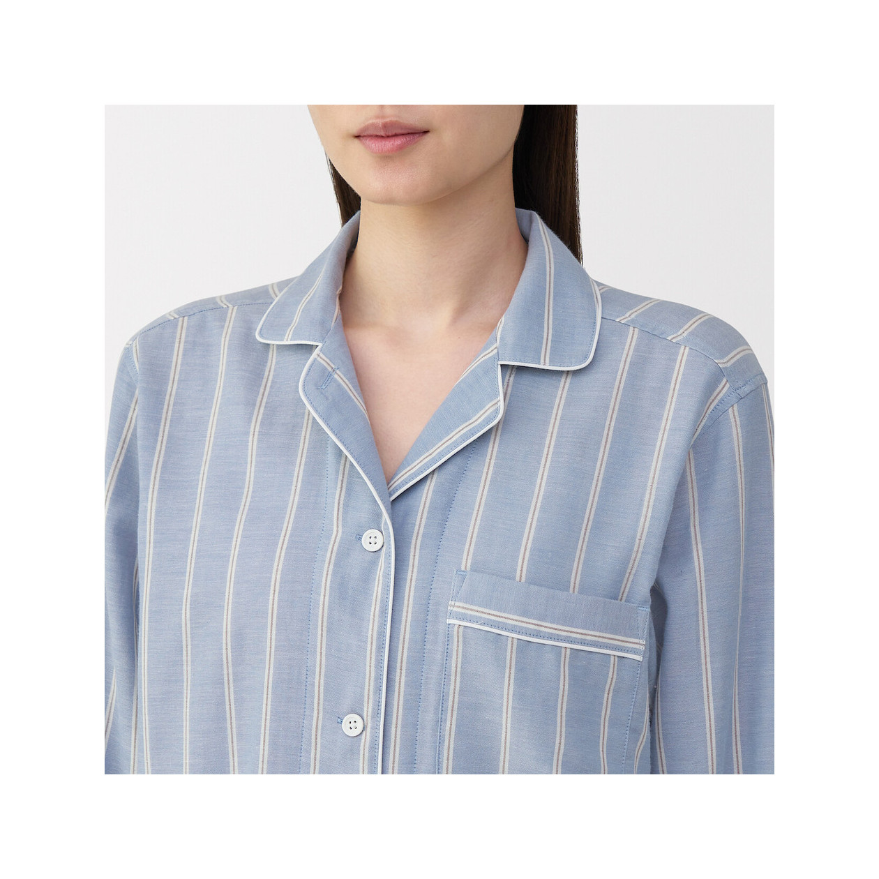 Piżama damska double gauze w paski błękitna