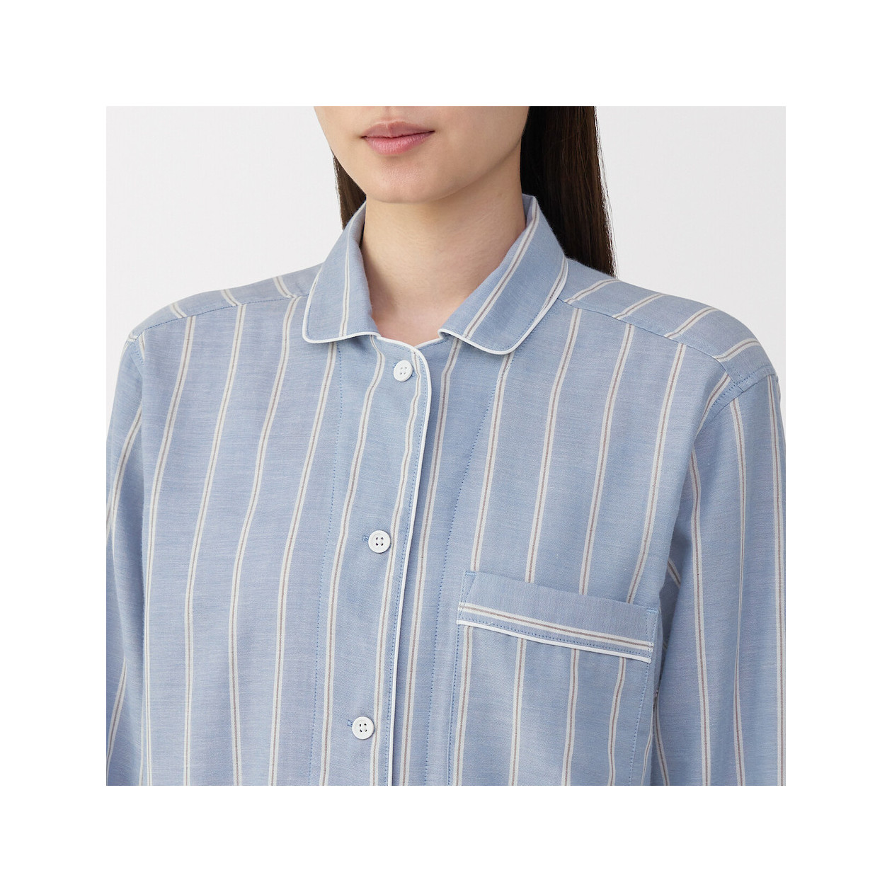 Piżama damska double gauze w paski błękitna