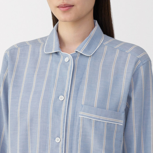 Piżama damska double gauze w paski błękitna